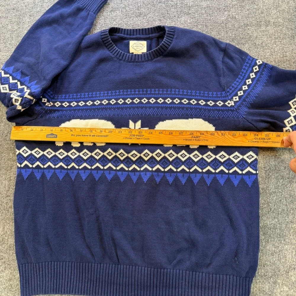 St Johns Bay Mens Navy Blue Polar Bear Fair Isle Cotton Crewneck Sweater XL
